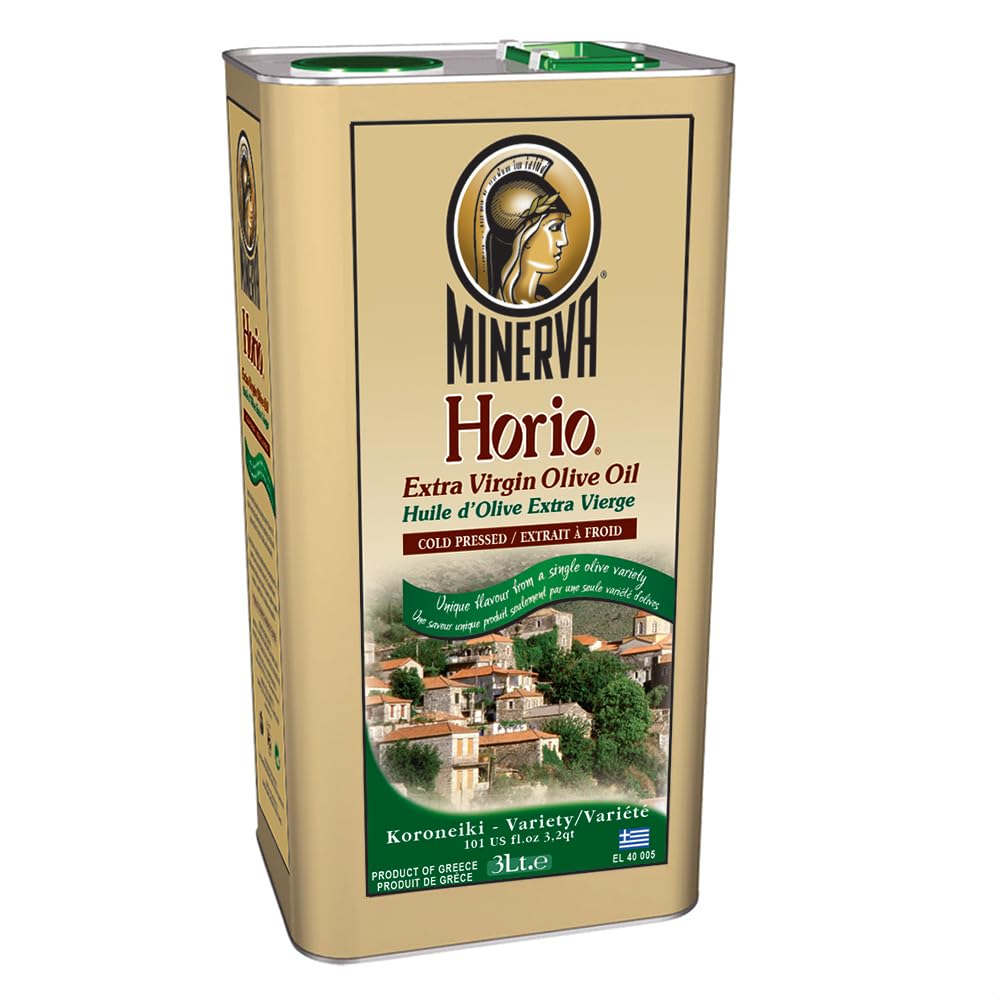 Minerva Horio olive oil bottle—premium organic extra virgin for salads.