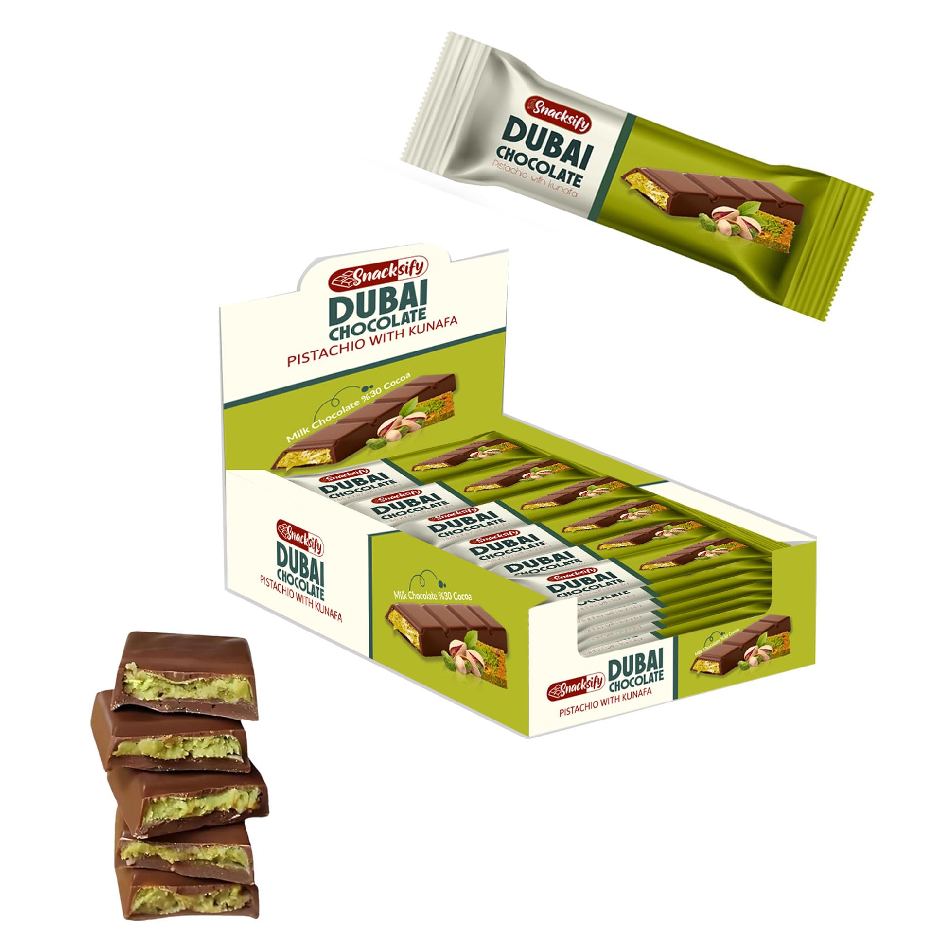 Mini Dubai pistachio chocolate bar pack 24, perfect for gifting.
