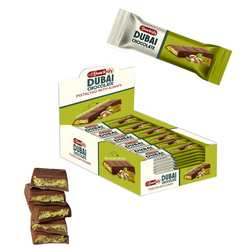 Mini Dubai pistachio chocolate bar pack 24, perfect for gifting.