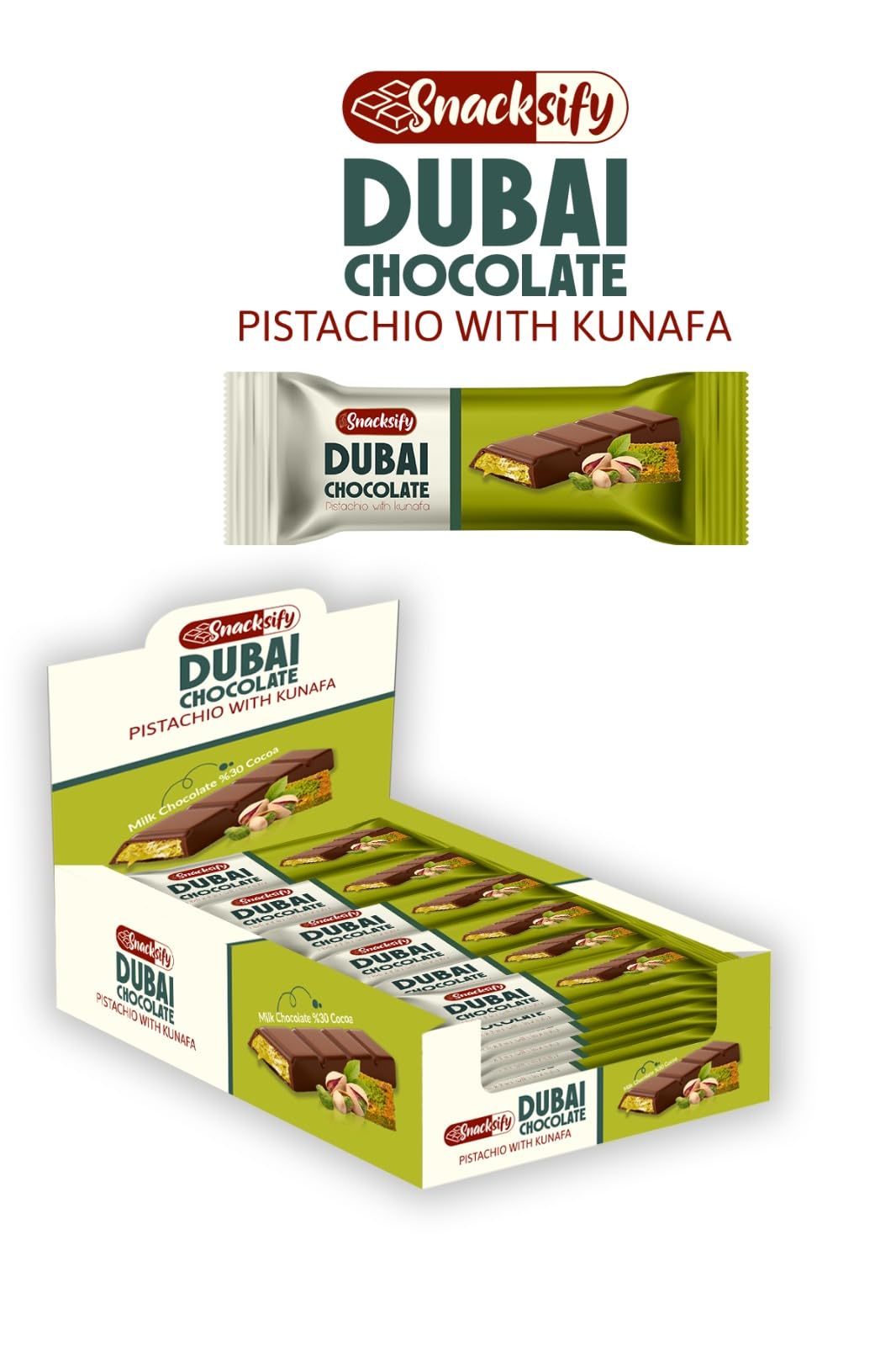Serving tray with Mini Dubai bars highlights a convenient travel snack.