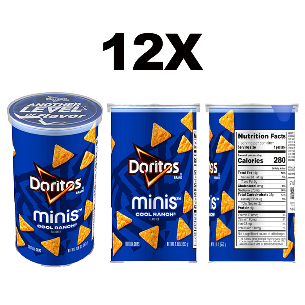 Minis Doritos Cool Ranch canister back view with flavor details for travel