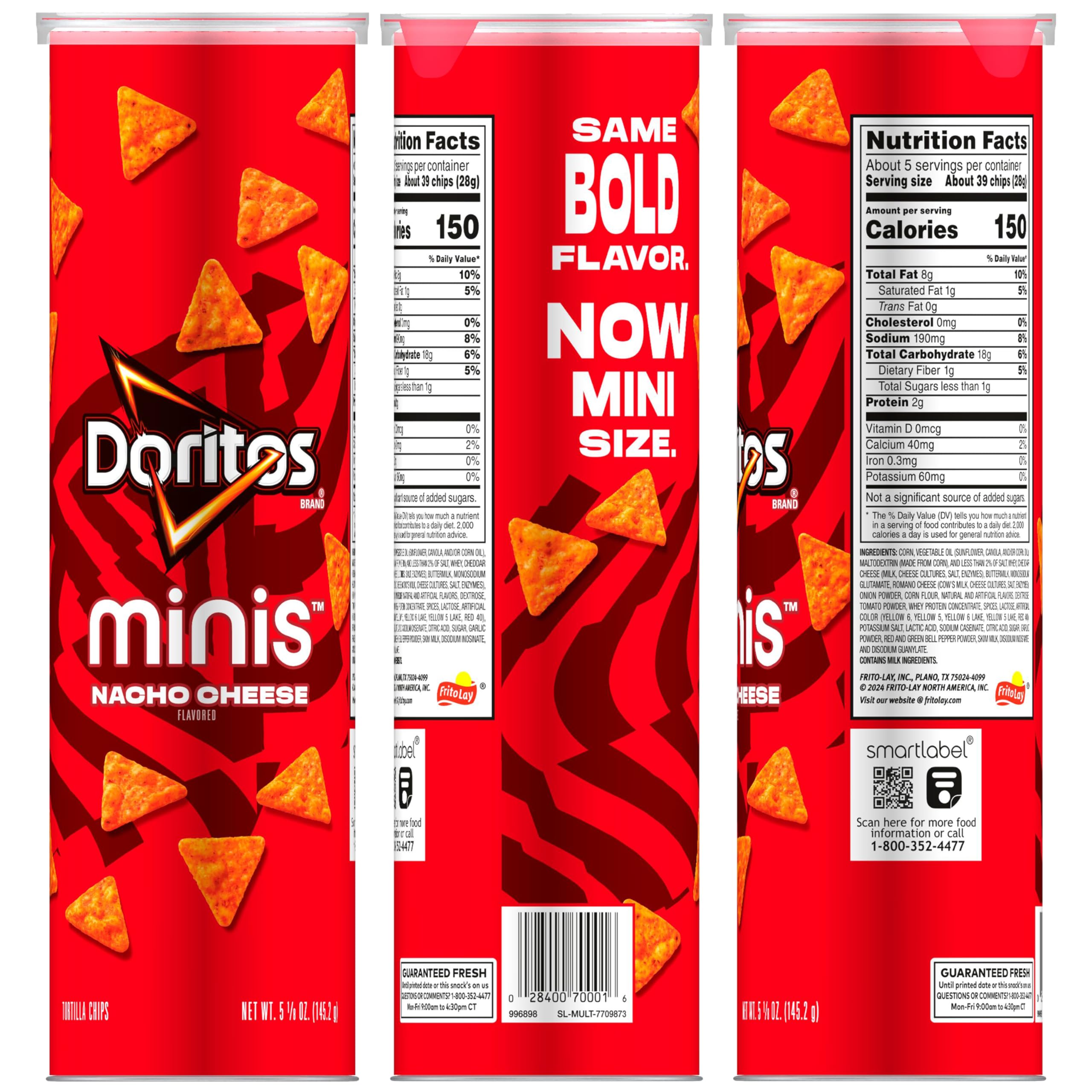 Minis Doritos Nacho Cheese close-up shows bold crisp flavor.