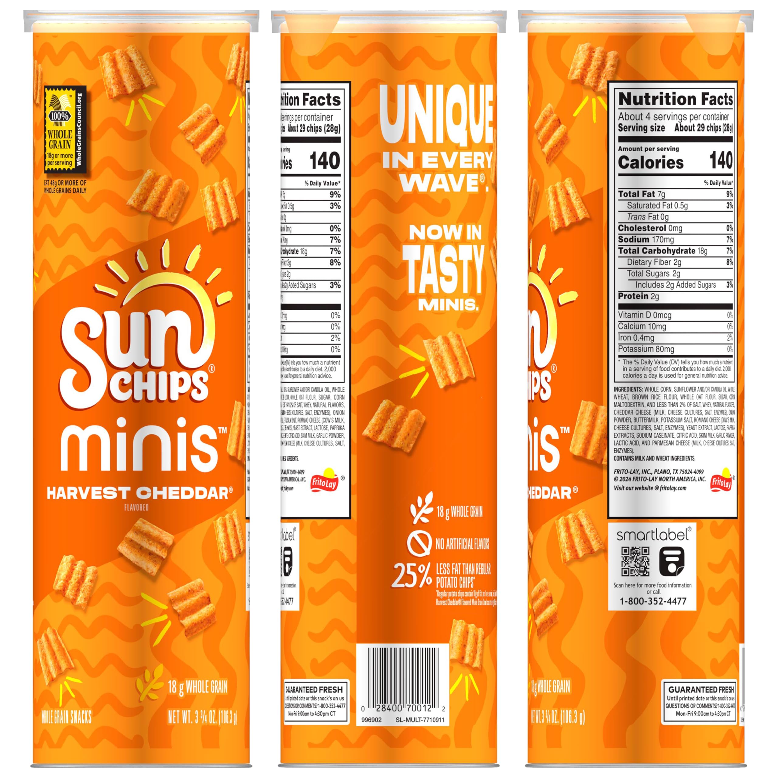 Ingredients label on SunChips Minis highlighting whole grains