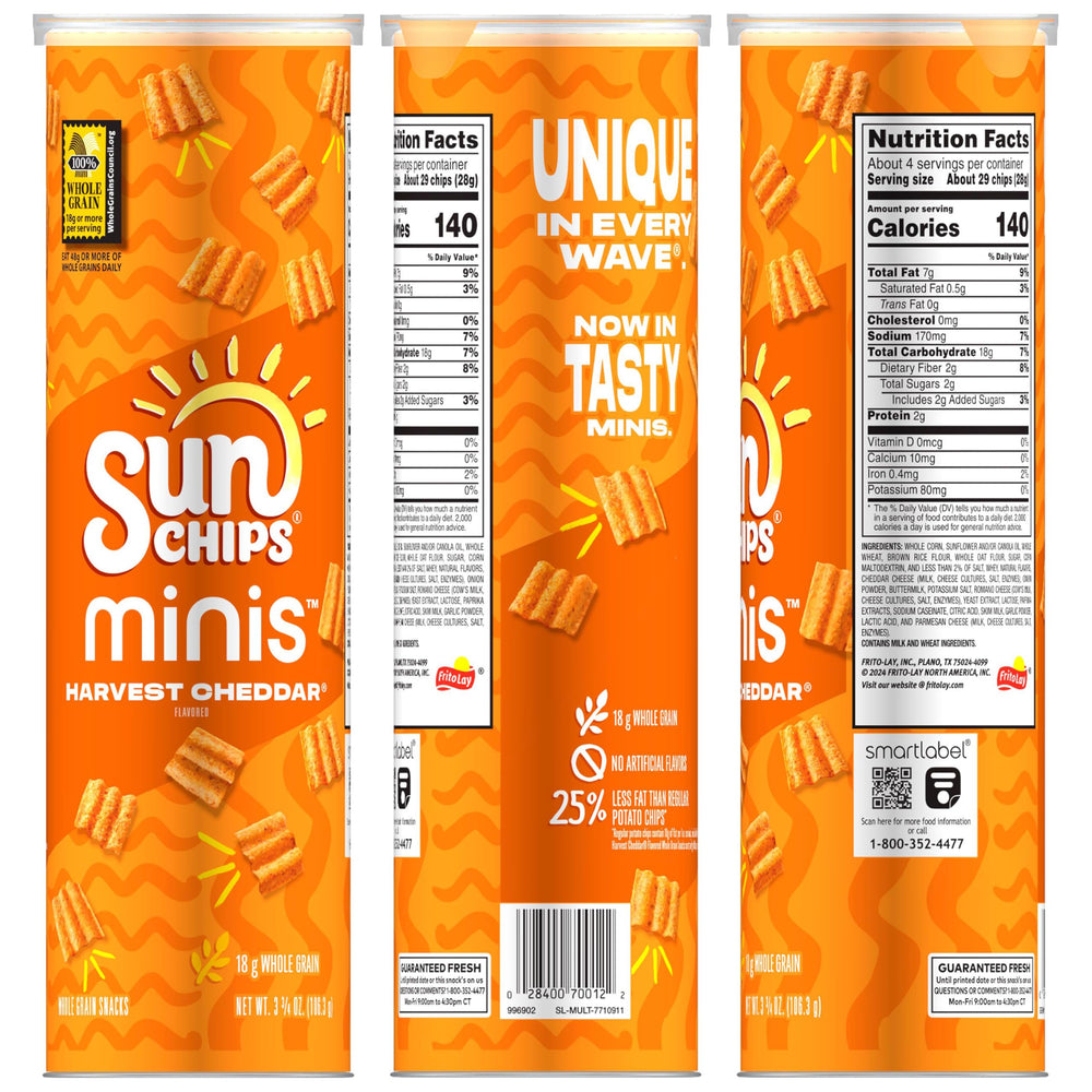 Ingredients label on SunChips Minis highlighting whole grains