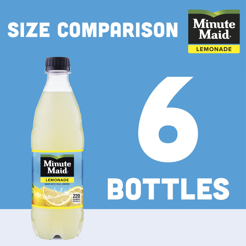Chilled Minute Maid Lemonade with ice on a kitchen counter.