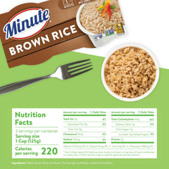 Minute Ready-to-Serve Brown Rice Cups microwavable; fluffy texture after 60 seconds.