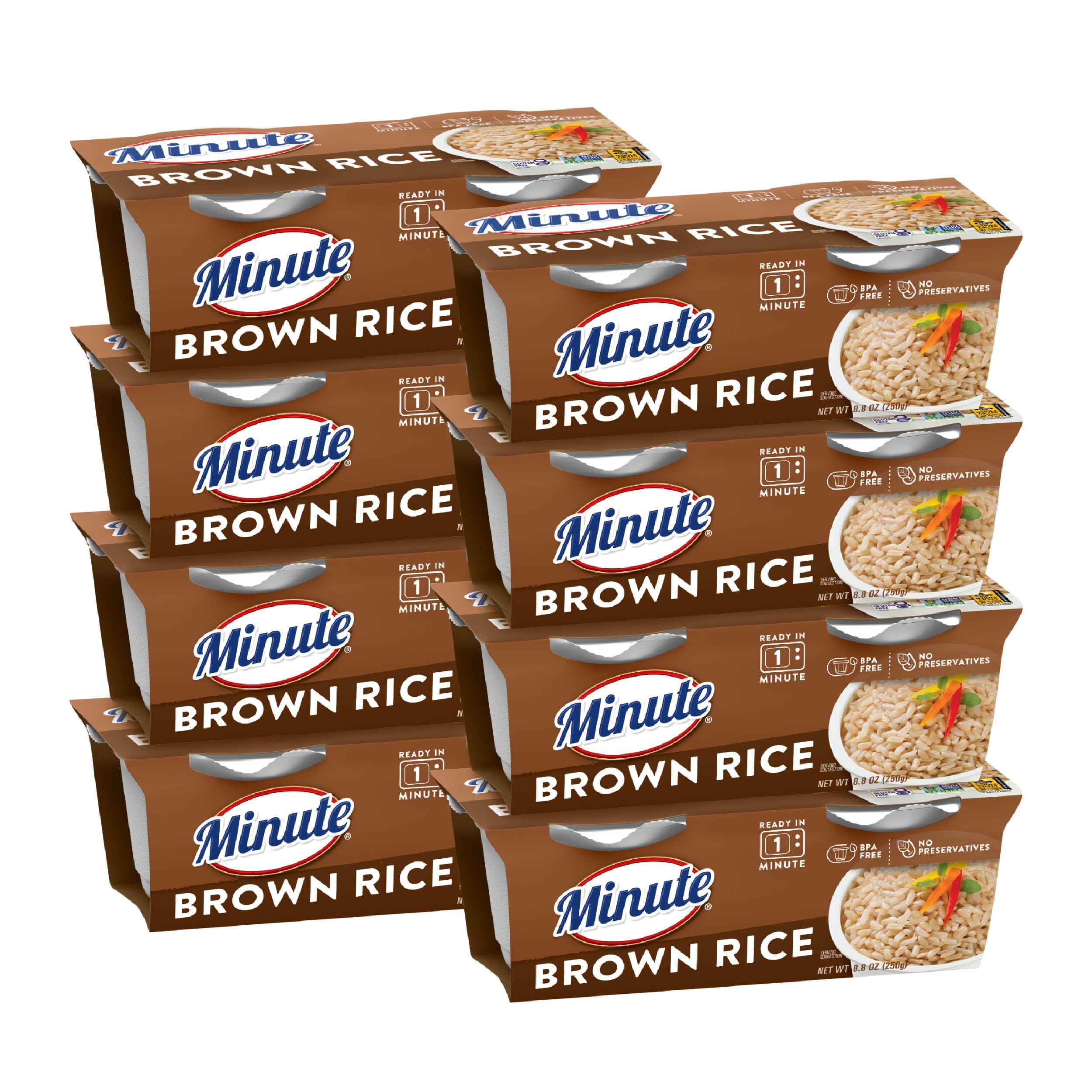 Minute Ready-to-Serve Brown Rice Cups in pack; convenient on-the-go meals.