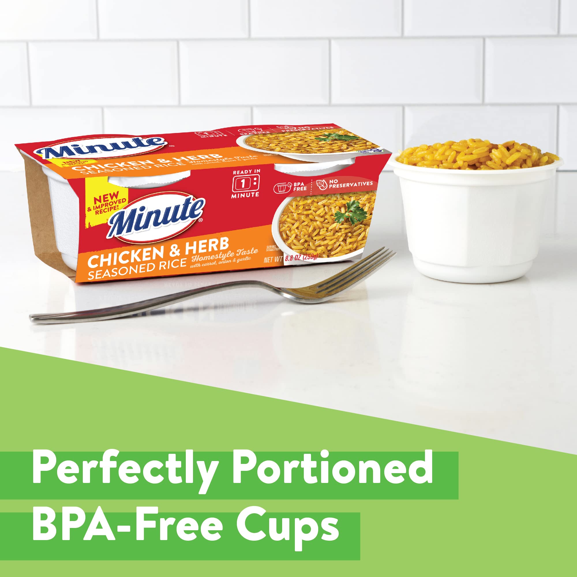 Minute Ready-to-Serve packaging with BPA-free cups for safe reheating