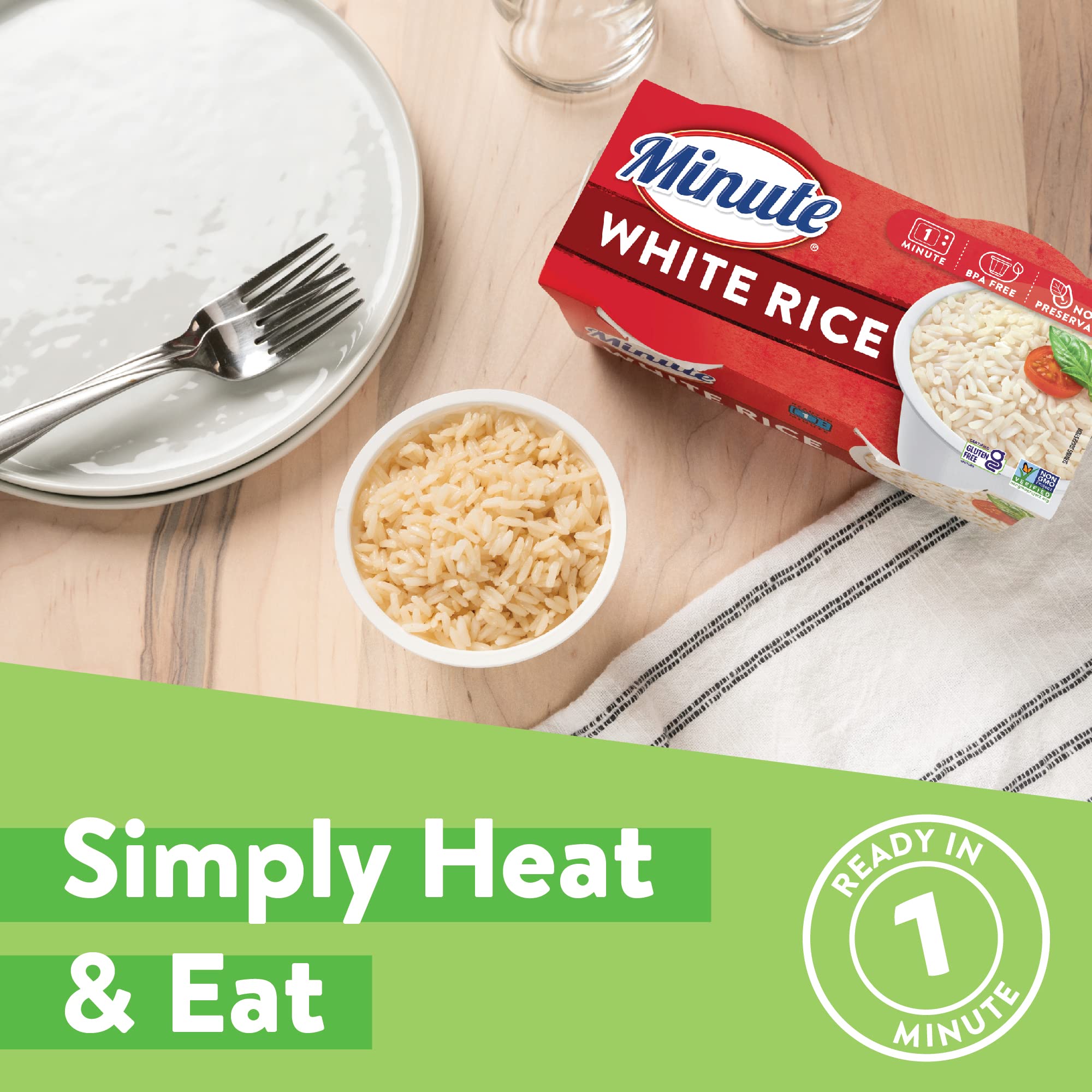 Minute microwave-ready rice in cup demonstrates fast 60-second heating.