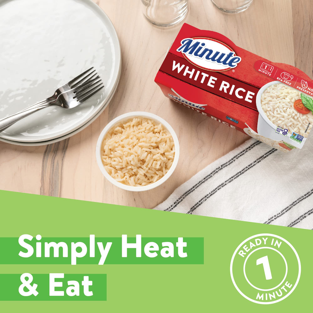 Minute microwave-ready rice in cup demonstrates fast 60-second heating.