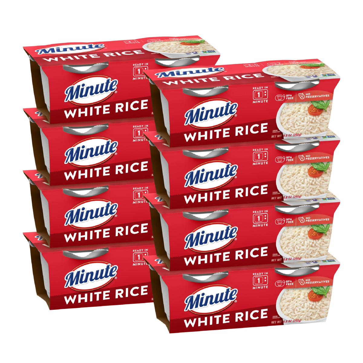 Minute Ready-to-Serve White Rice Cups packaging, a convenient ready-to-eat option for busy days.