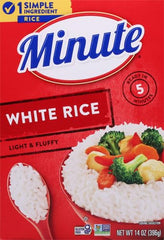 Minute White Rice long-grain texture close-up of light, fluffy grains.
