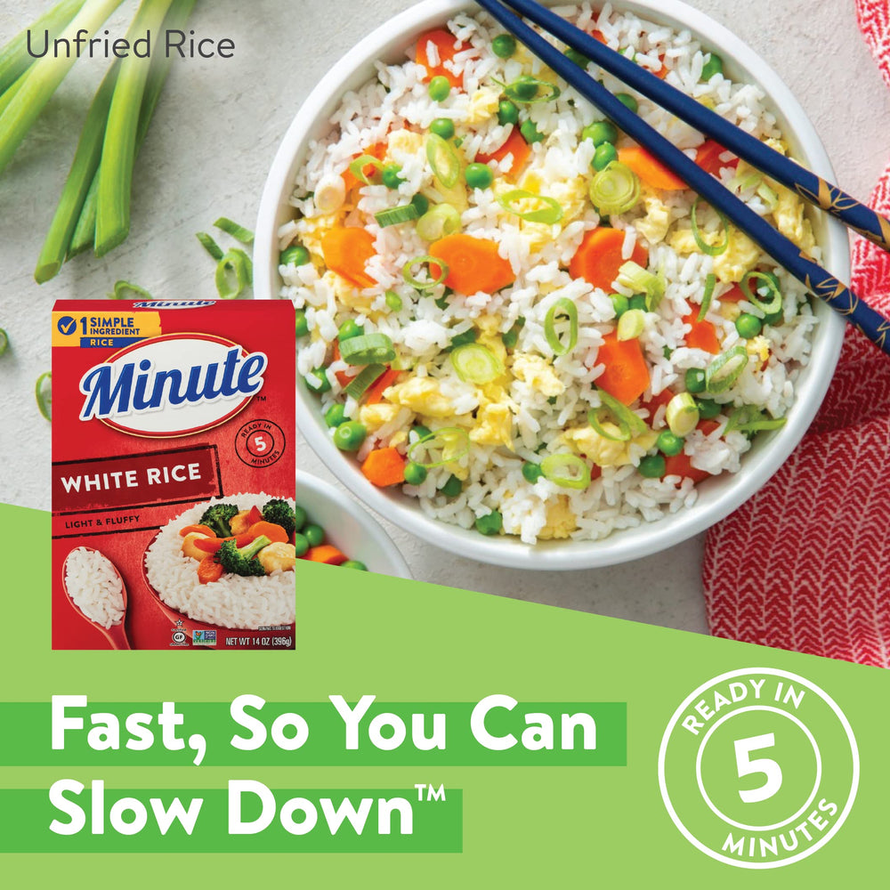 Minute White Rice measuring cup scene for quick prep.