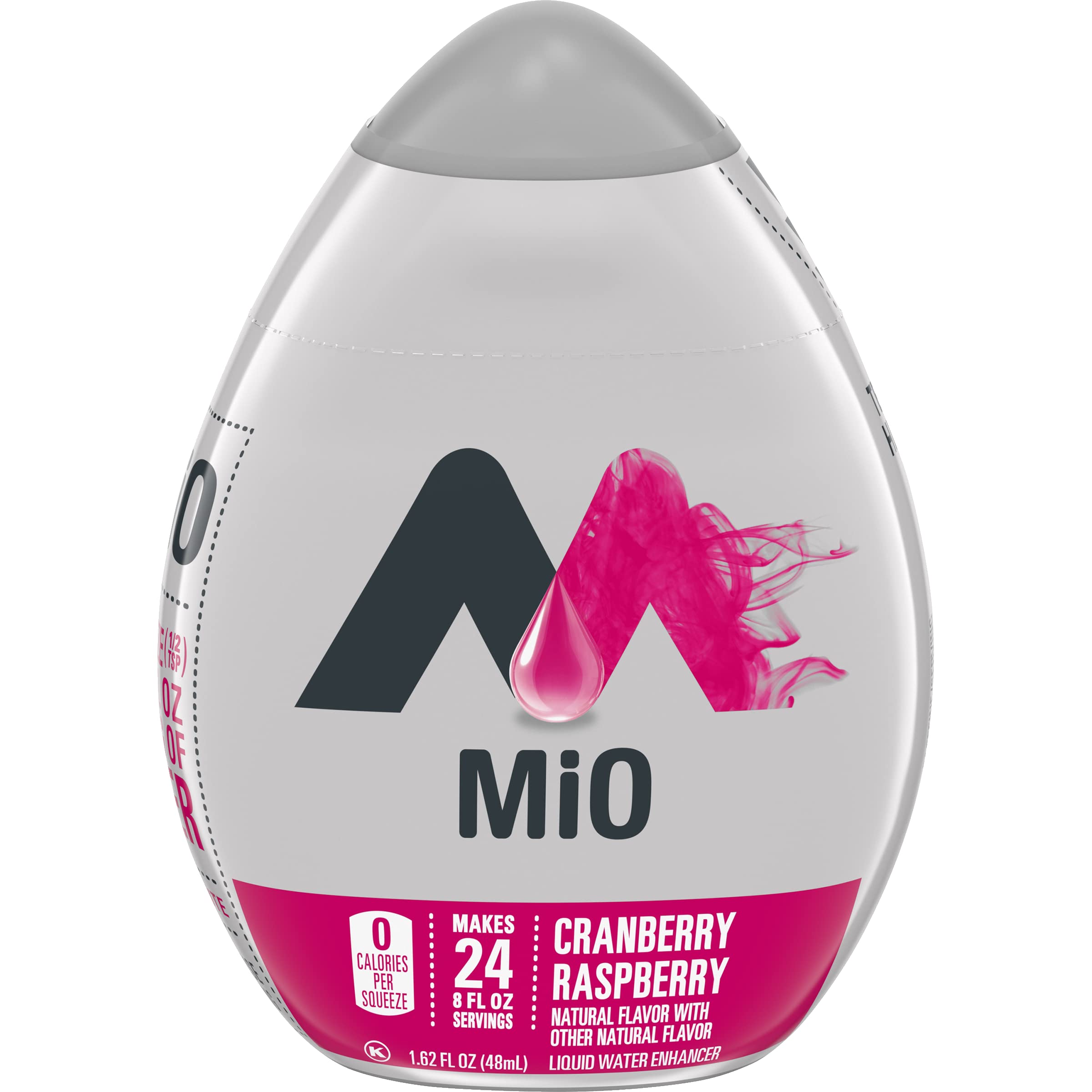 Mio Cranberry Raspberry bottle pouring flavor into water for on-the-go refreshment