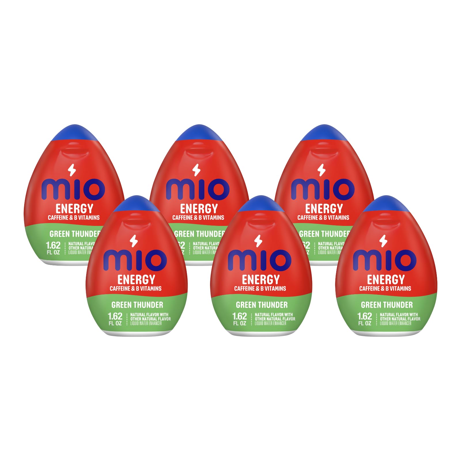 Mio Energy Green Thunder bottle close-up showing hydration boost