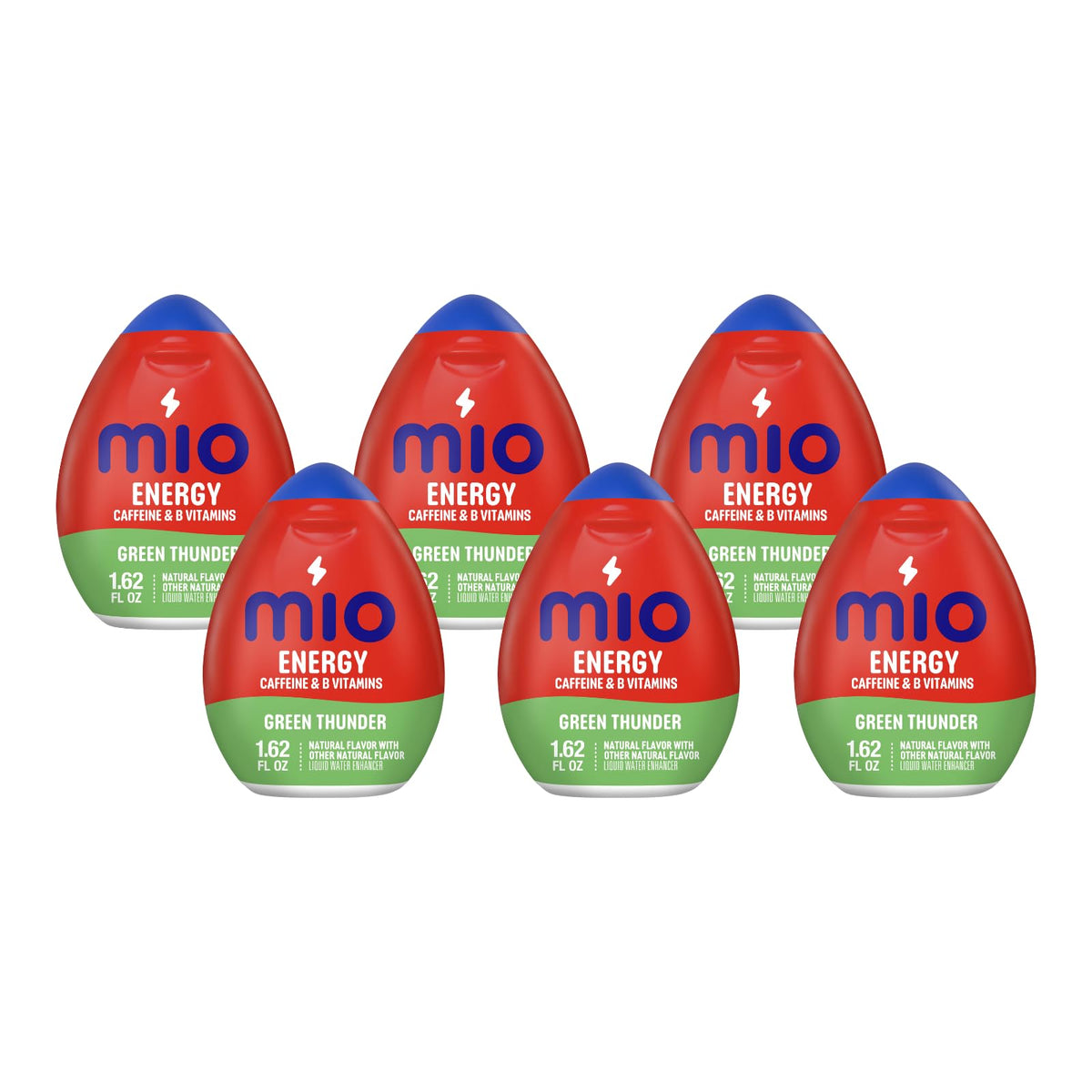 Mio Energy Green Thunder bottle close-up showing hydration boost