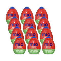 Mio Energy Green Thunder bottle close-up showing product packaging and label