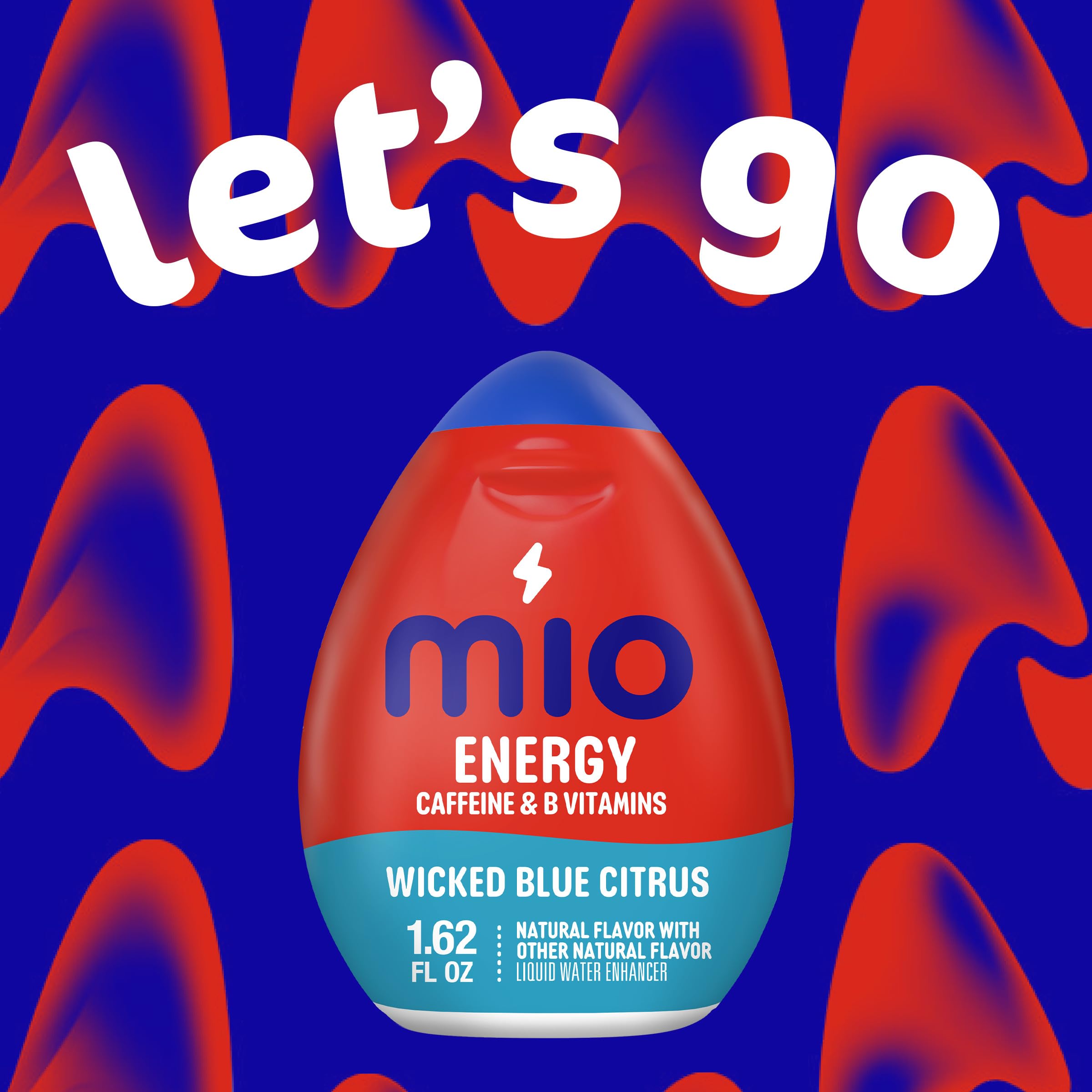 Mio Energy Wicked Blue Citrus drops dissolving in water with vibrant aroma.