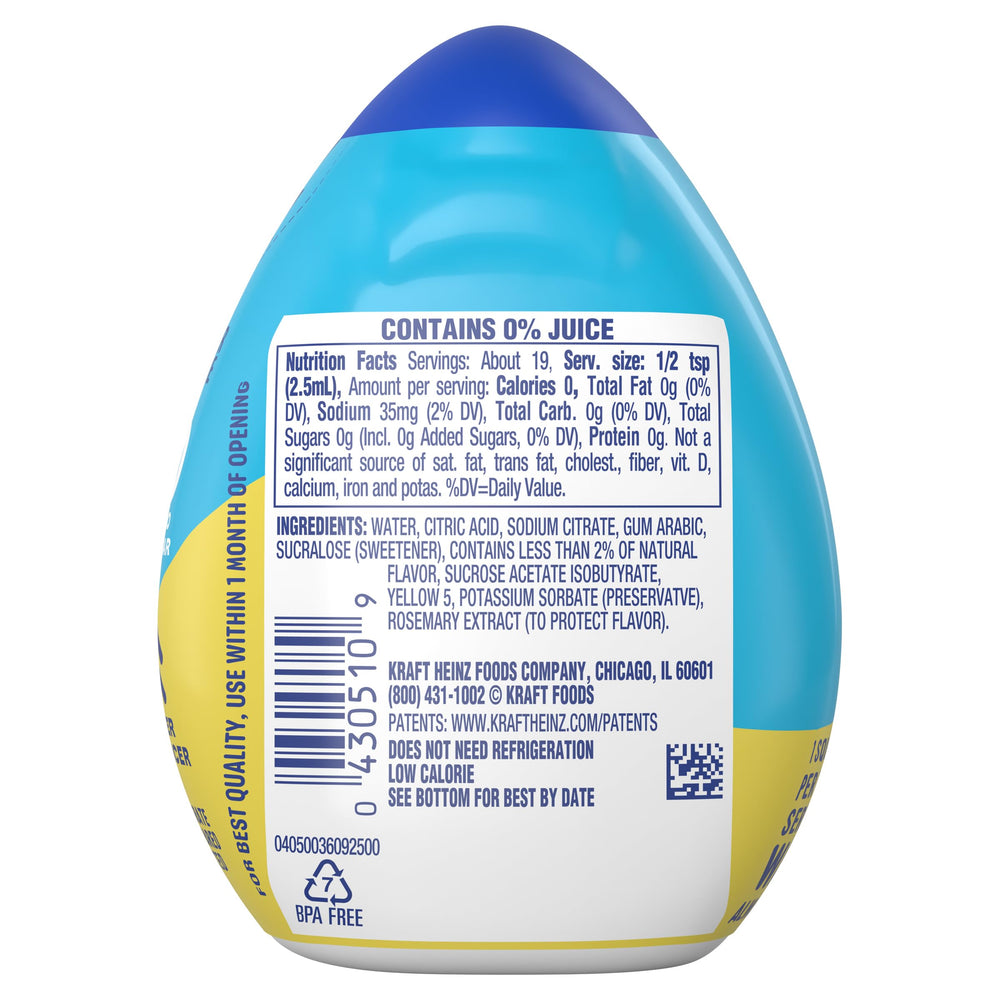 Mio Lemonade flavor drops added to water in a glass