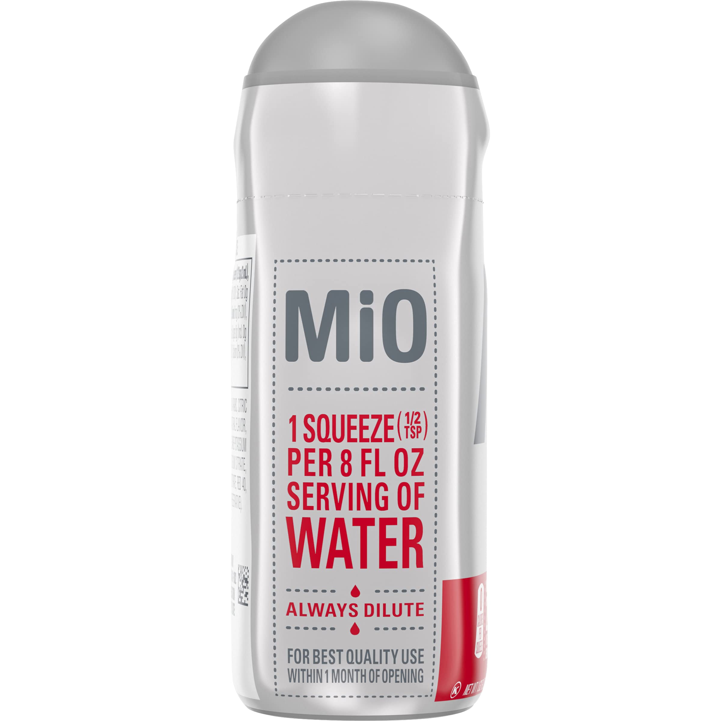Mio liquid water enhancer label closeup emphasizes branding and flavor notes