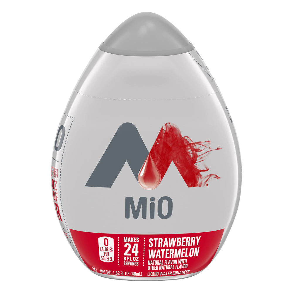 Mio liquid water enhancer bottle displaying strawberry watermelon flavor for flavor boost on the go