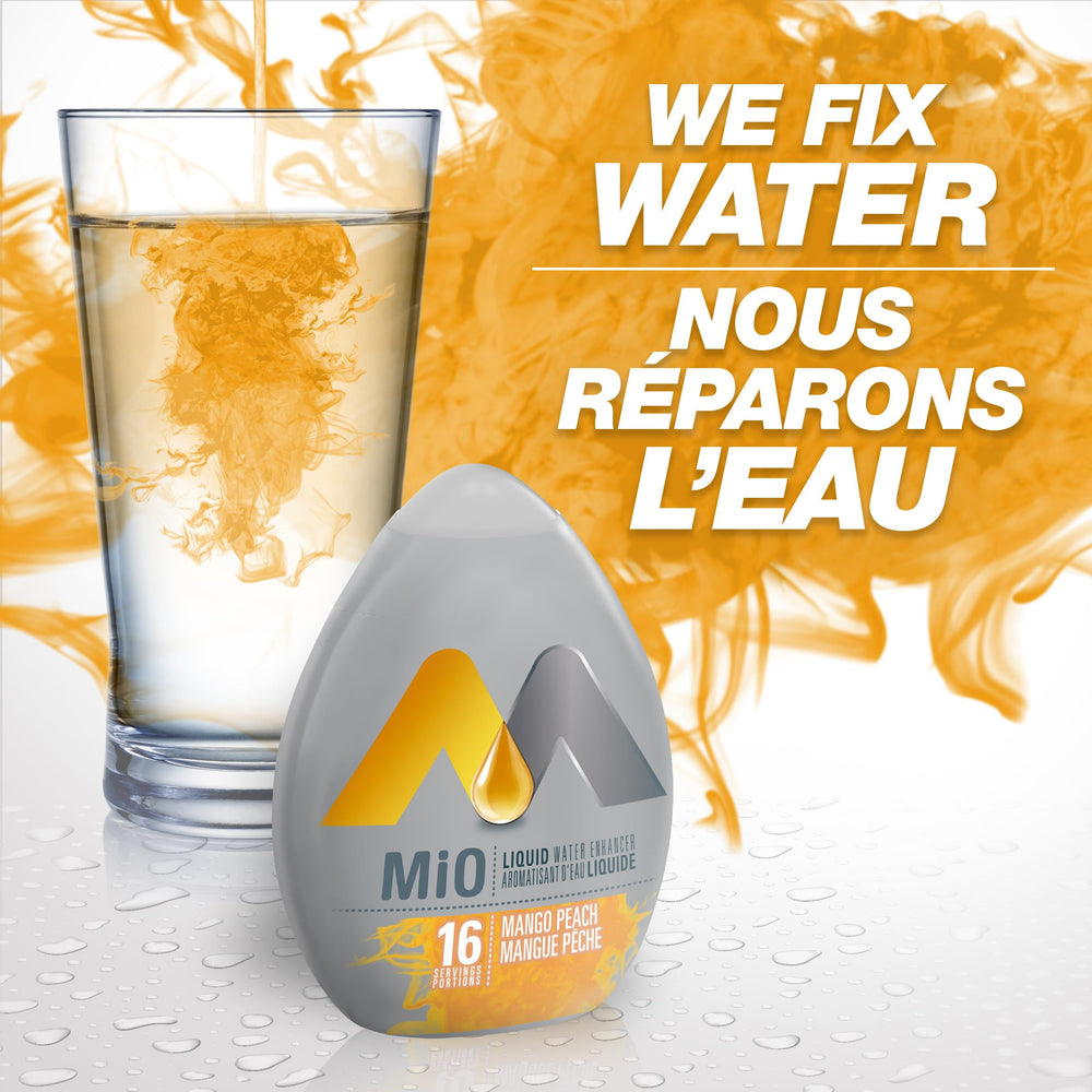 Mio Mango Peach packaging shown with the bottle.