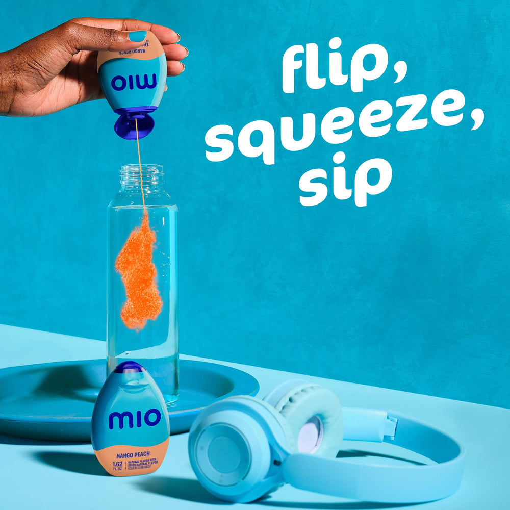 Mio refreshing water glass suggests tasty hydration during workouts.