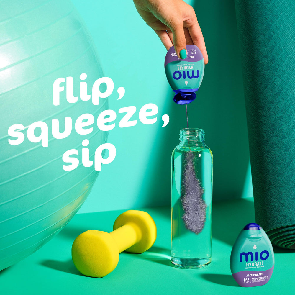 Natural flavors badge on Mio Arctic Grape packaging.