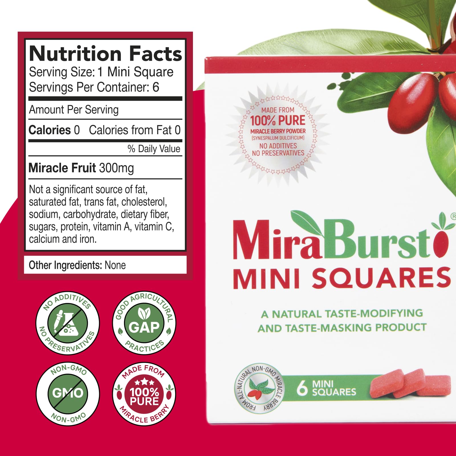 MiraBurst Mini Squares dissolving on tongue to activate sweetness quickly.
