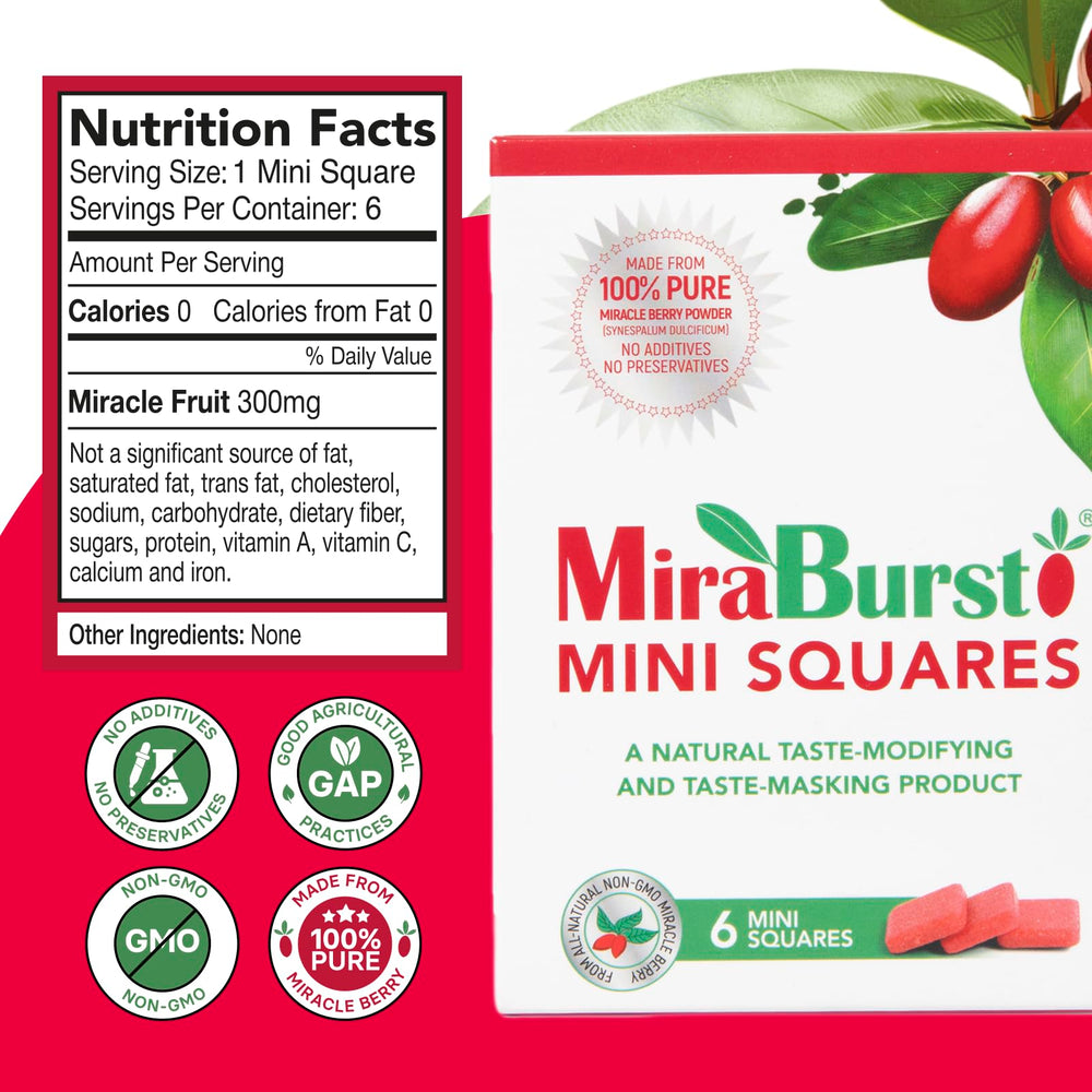 MiraBurst Mini Squares dissolving on tongue to activate sweetness quickly.