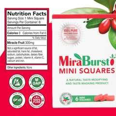 MiraBurst Mini Squares dissolving on tongue to activate sweetness quickly.