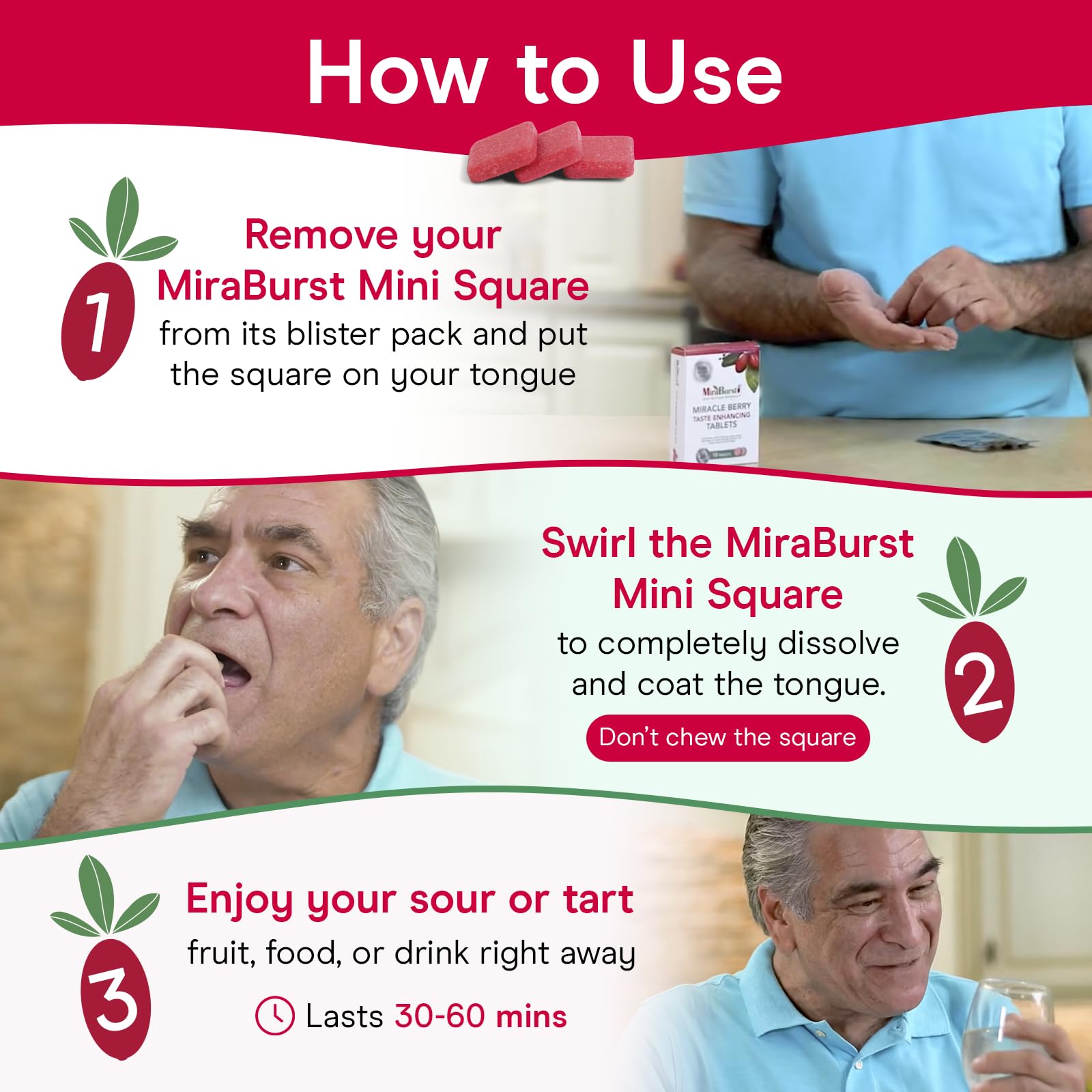 MiraBurst Mini Squares with lemons and water for a refreshing, sugar-free taste twist.