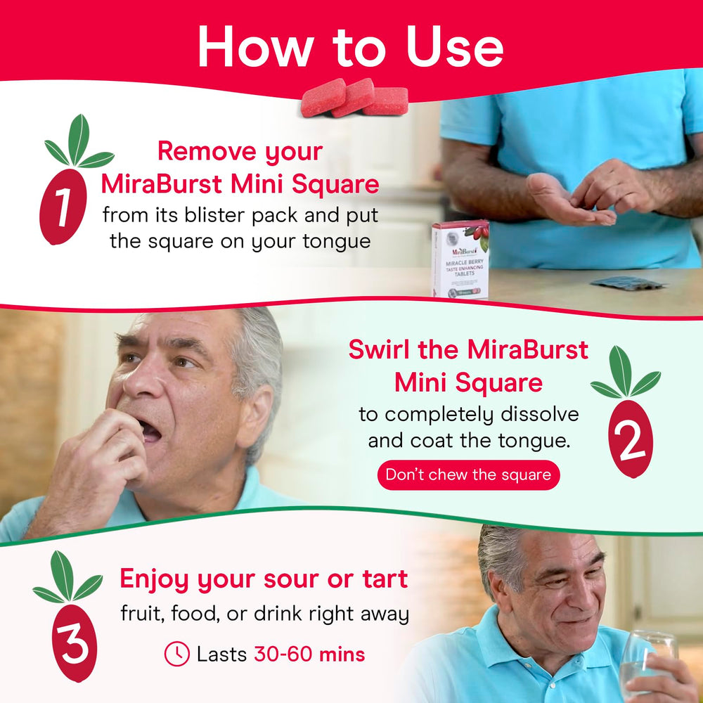 MiraBurst Mini Squares with lemons and water for a refreshing, sugar-free taste twist.