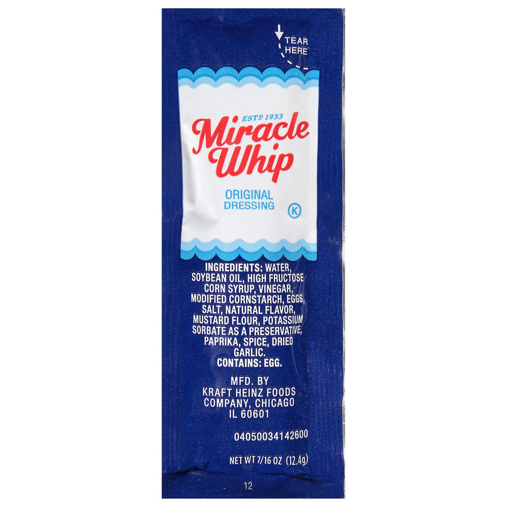 Miracel Whip single-serve packets offered for takeout and catering convenience.