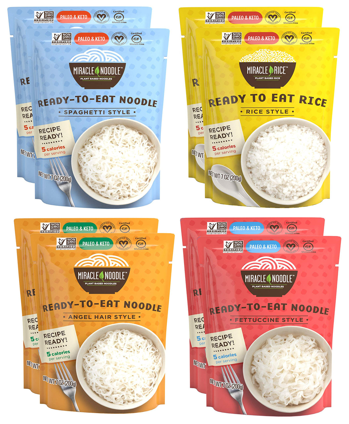 Miracle Noodle Angel Hair packaging shown for quick low-calorie meal.