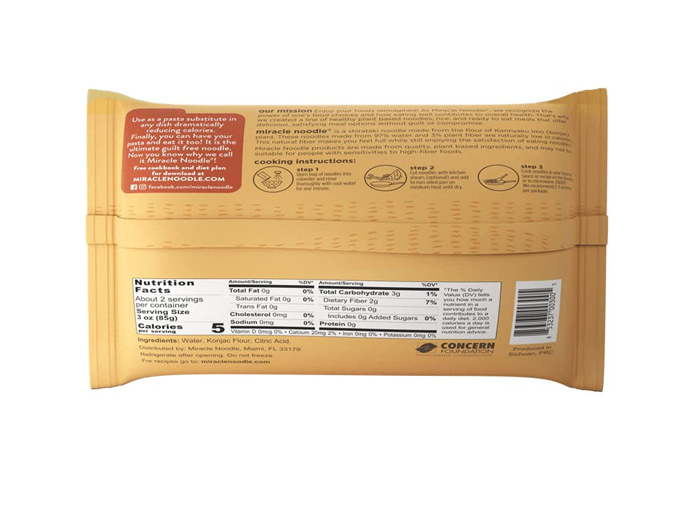 Miracle Noodle Angel Hair pasta uncooked shows konjac base for grain-free meals.
