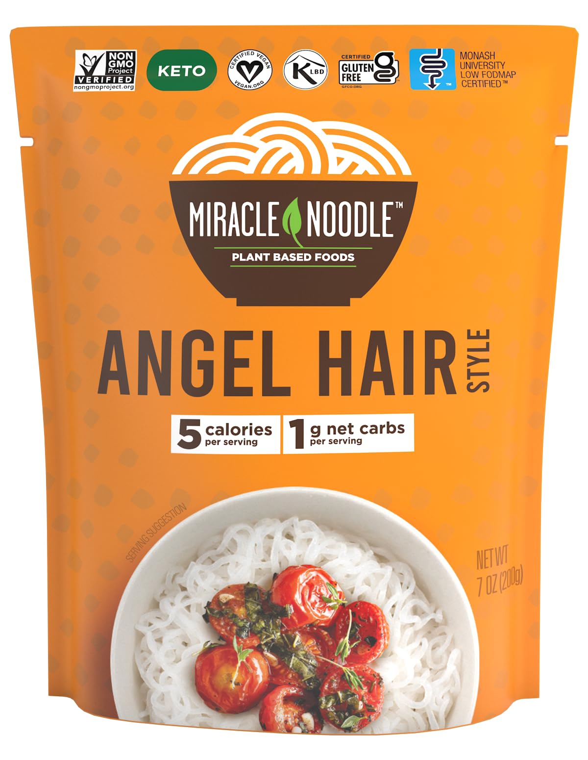 Miracle Noodle angel hair ready-to-eat 6-pack, a convenient low-calorie pasta option.