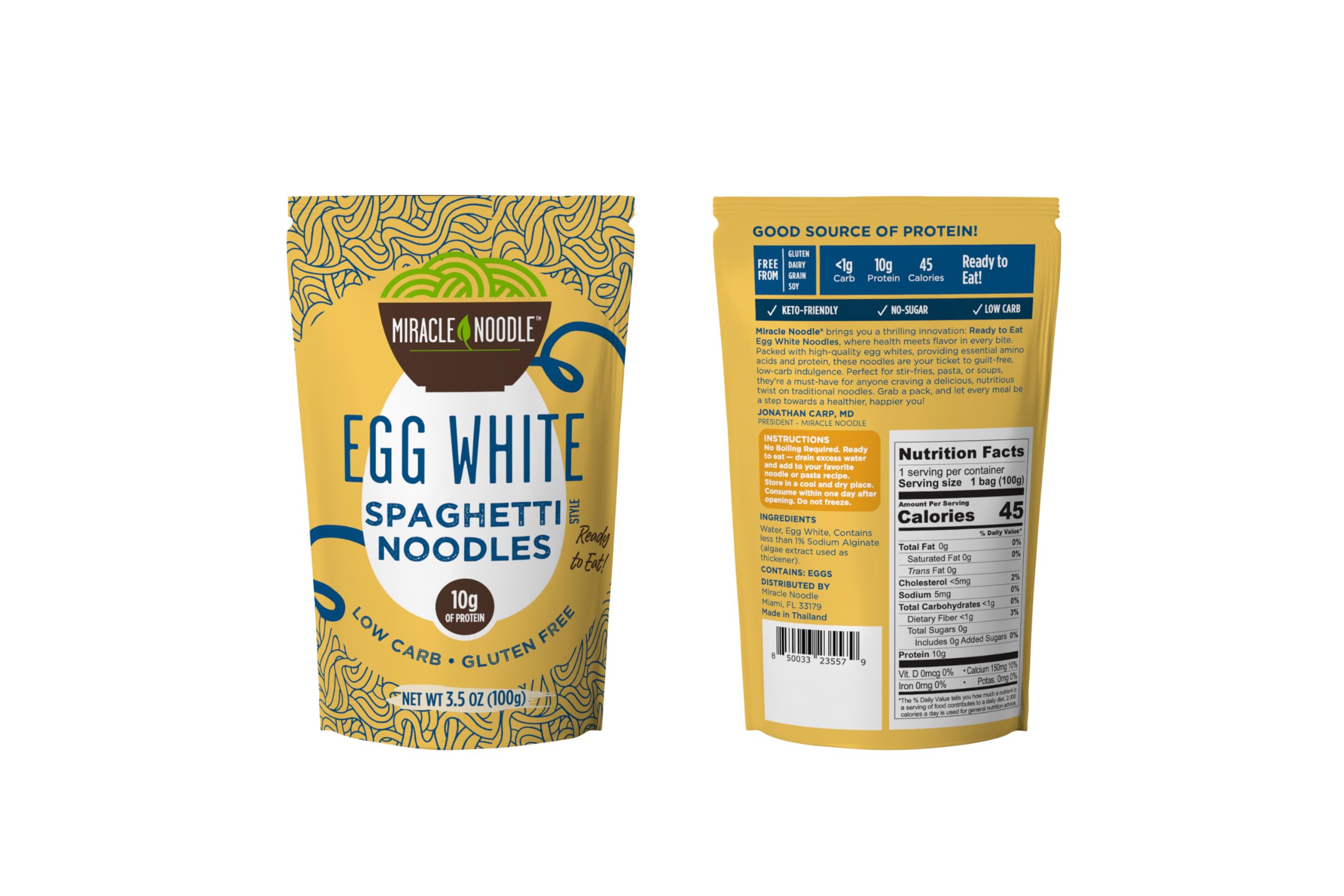 Miracle Noodle egg white spaghetti served with sauce and herbs.