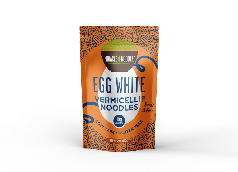 Miracle Noodle Egg White Vermicelli ingredients close-up showing simple clean ingredients.