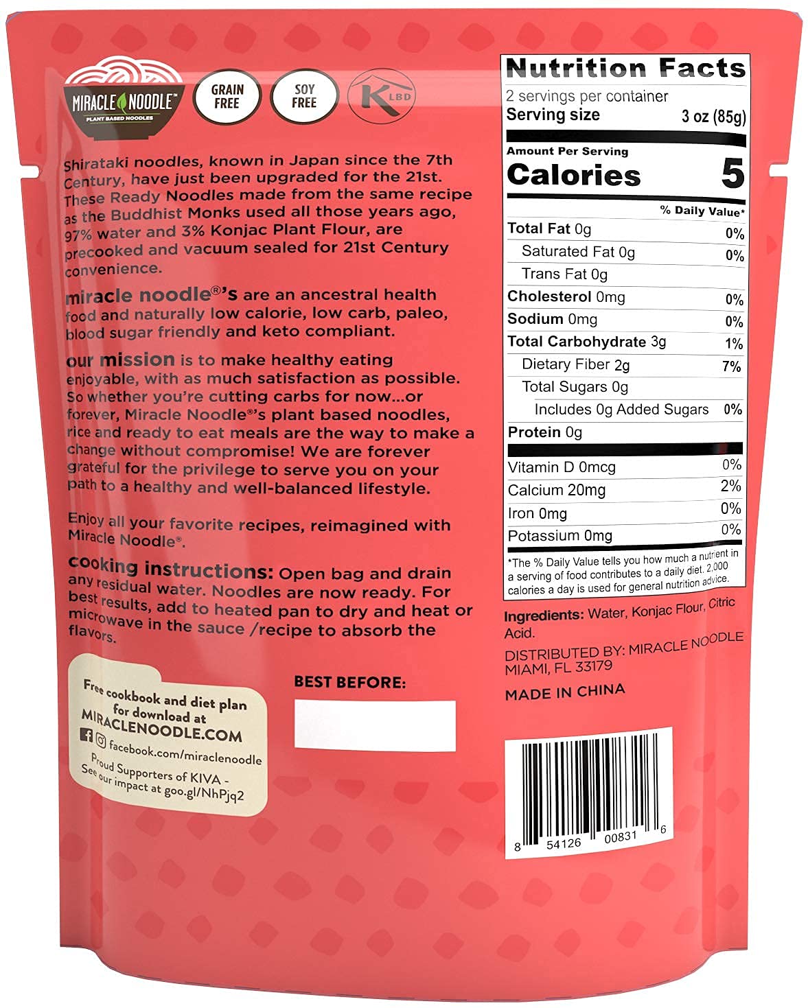 Miracle Noodle fettuccine 7-ounce bag close-up showing slim pasta