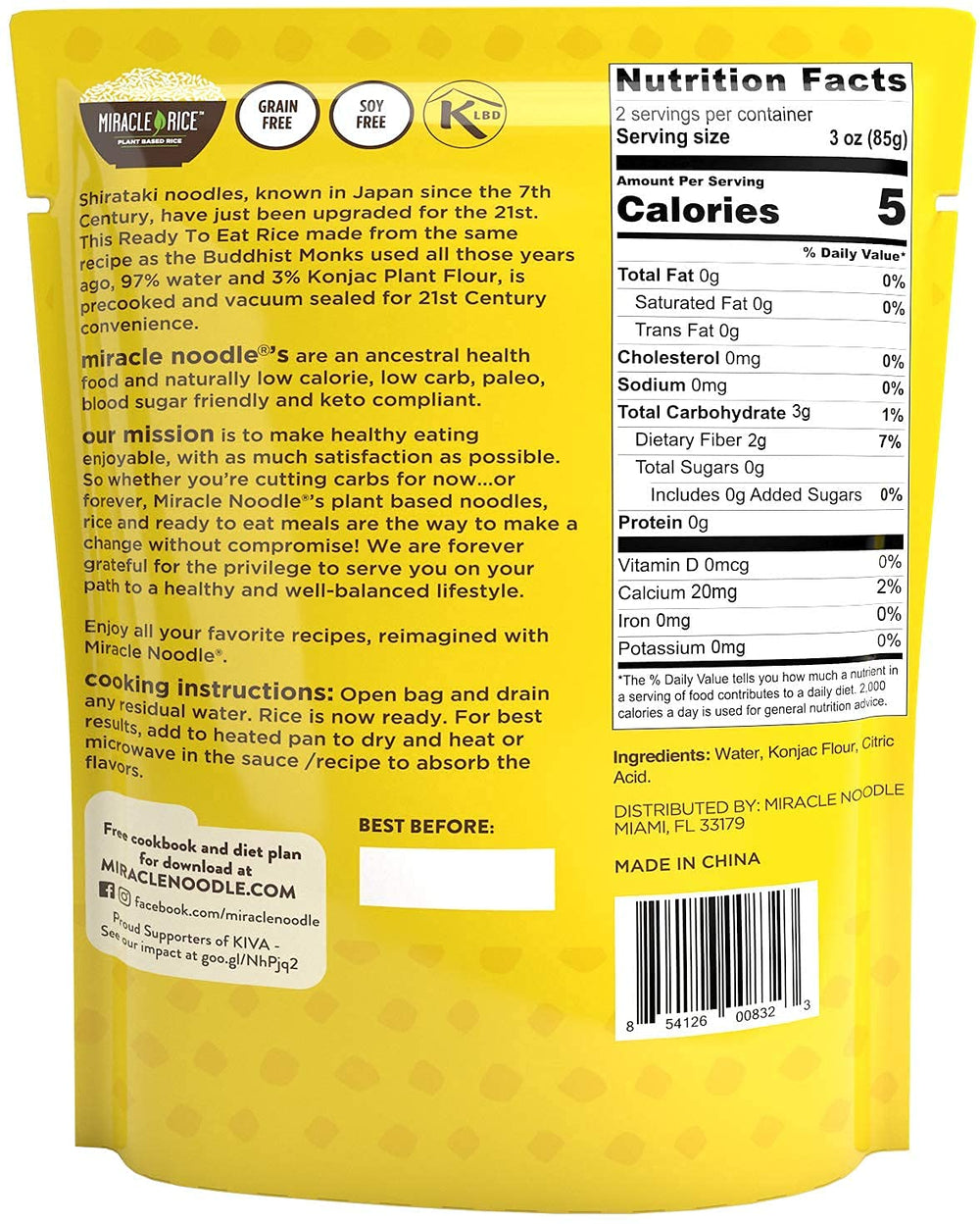 Miracle Noodle Fettuccine packaging highlights gluten-free, low-carb option.