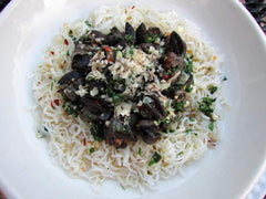 Miracle Noodle konjac pasta being heated in pan for a quick meal.