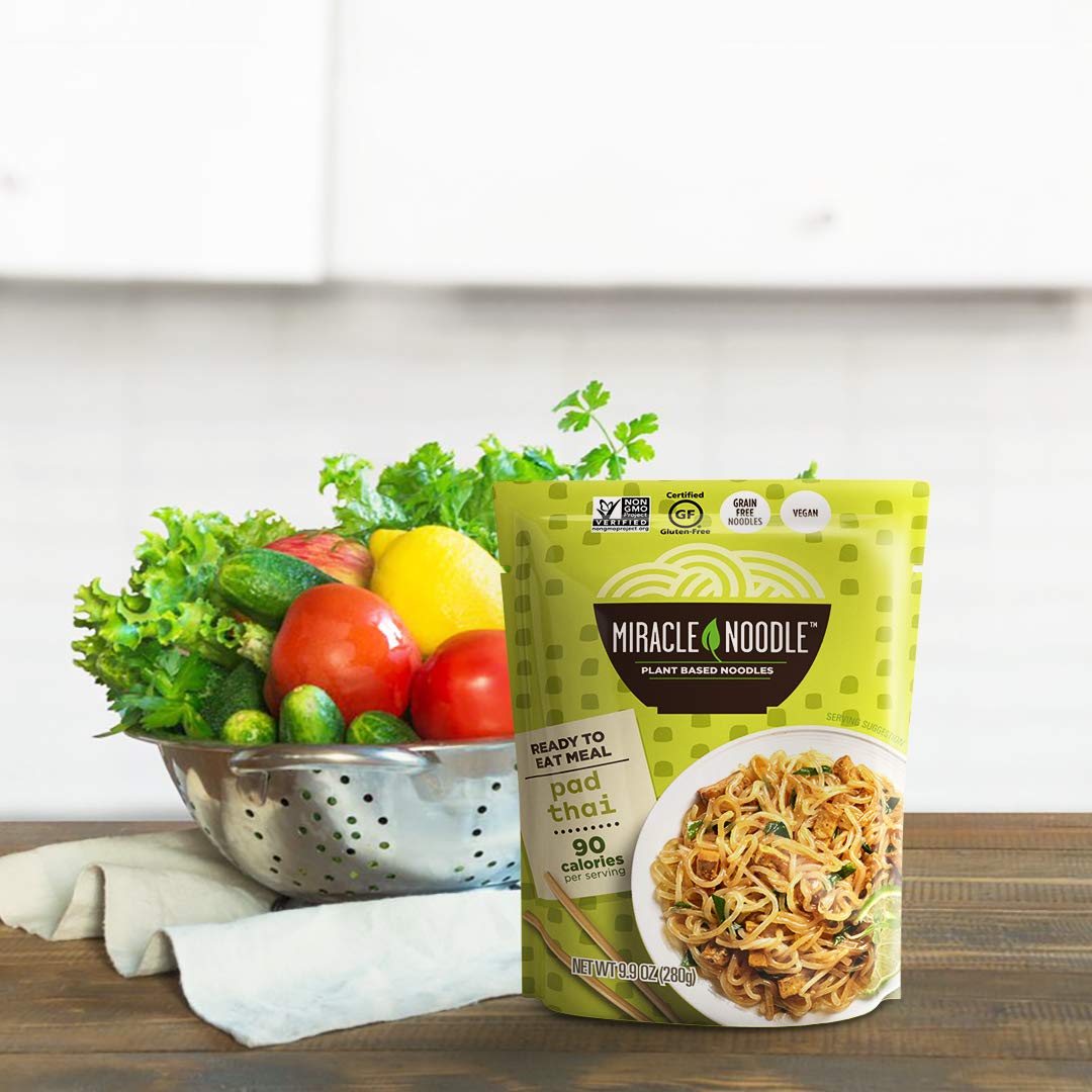Miracle Noodle Pad Thai steaming serving shows quick, hot meal option.