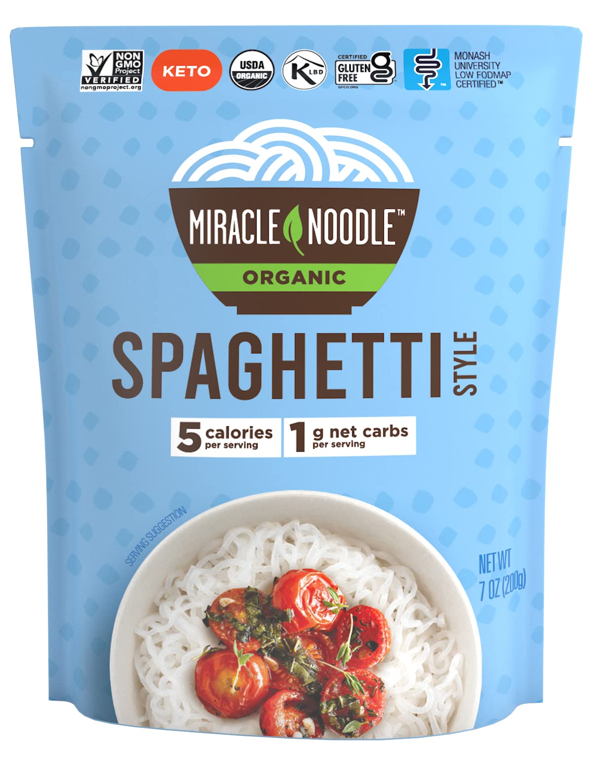 Miracle Noodle ready-to-eat organic spaghetti—six 7-ounce bags for convenient meals.