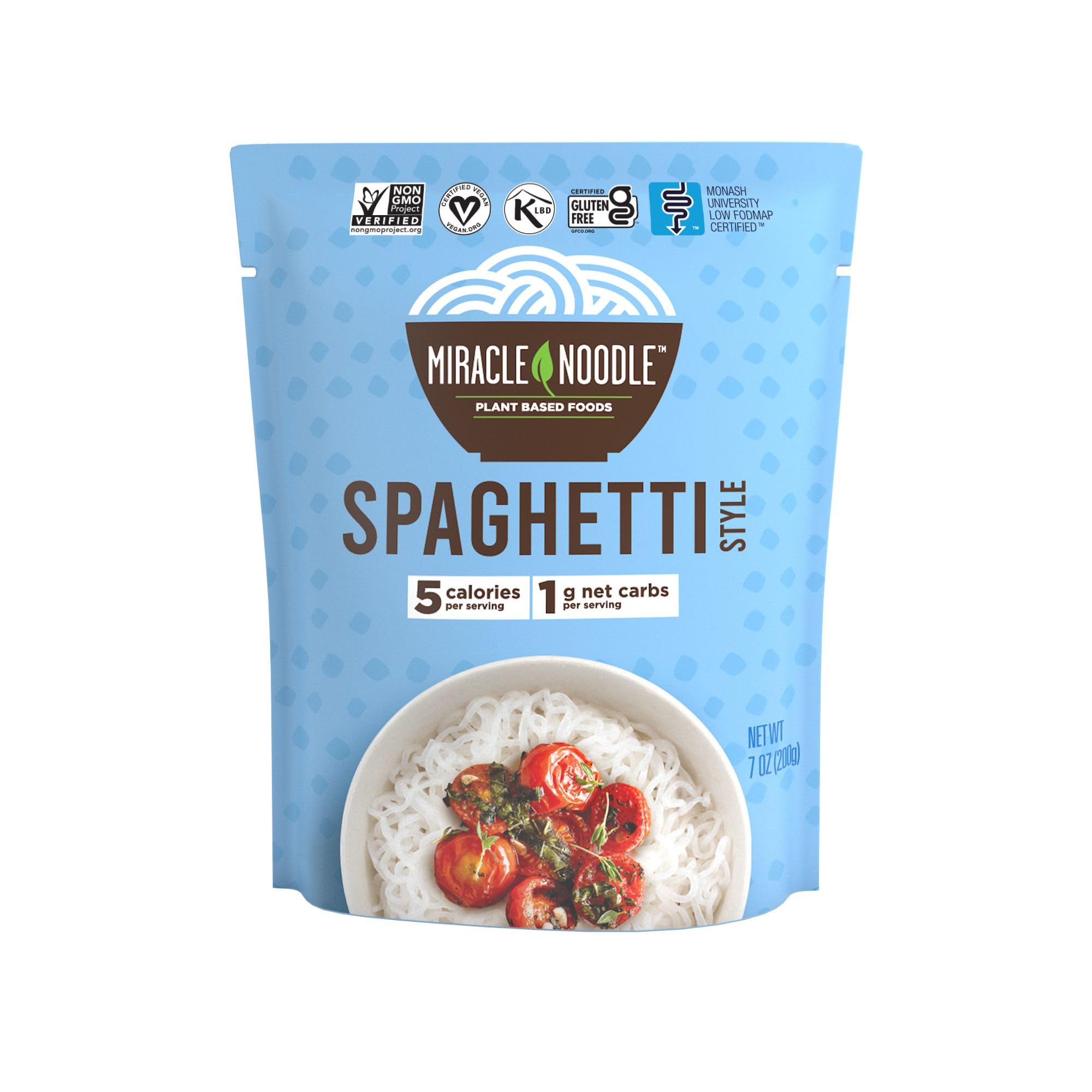 Miracle Noodle ready-to-eat spaghetti pasta image, low-calorie konjac noodles ready to heat.