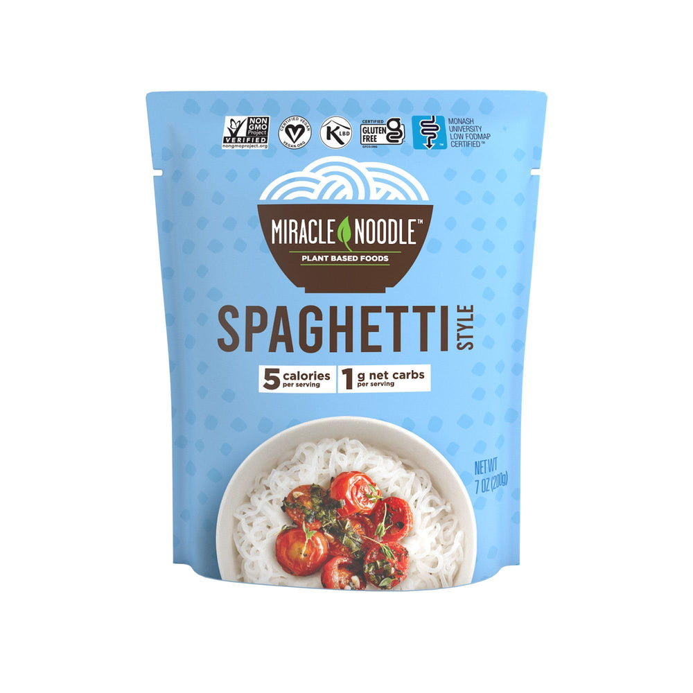 Miracle Noodle ready-to-eat spaghetti pasta image, low-calorie konjac noodles ready to heat.