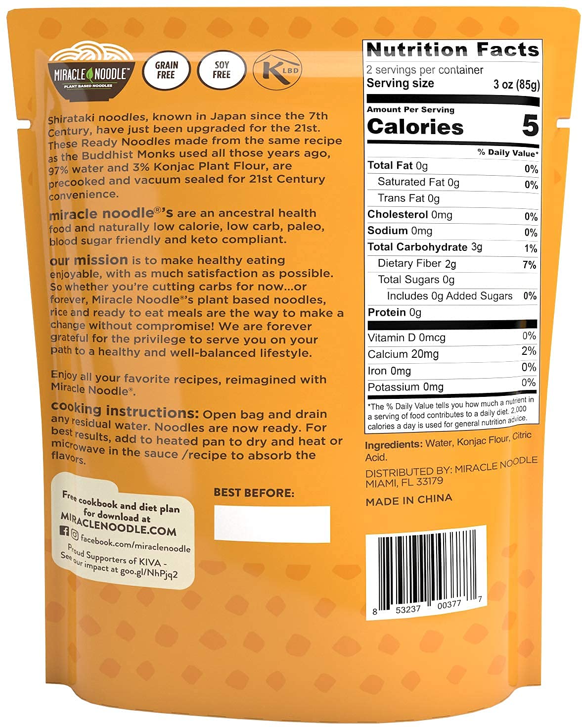Miracle Noodle Rice packaging demonstrating a versatile base.