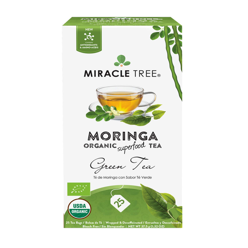 Steeping Miracle Tree Moringa tea cup reveals a soothing aromatic brew.