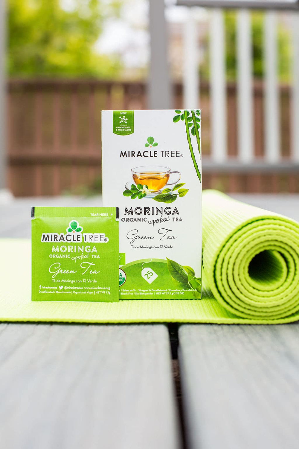 Organic certification and vegan friendly label on Miracle Tree moringa packaging.