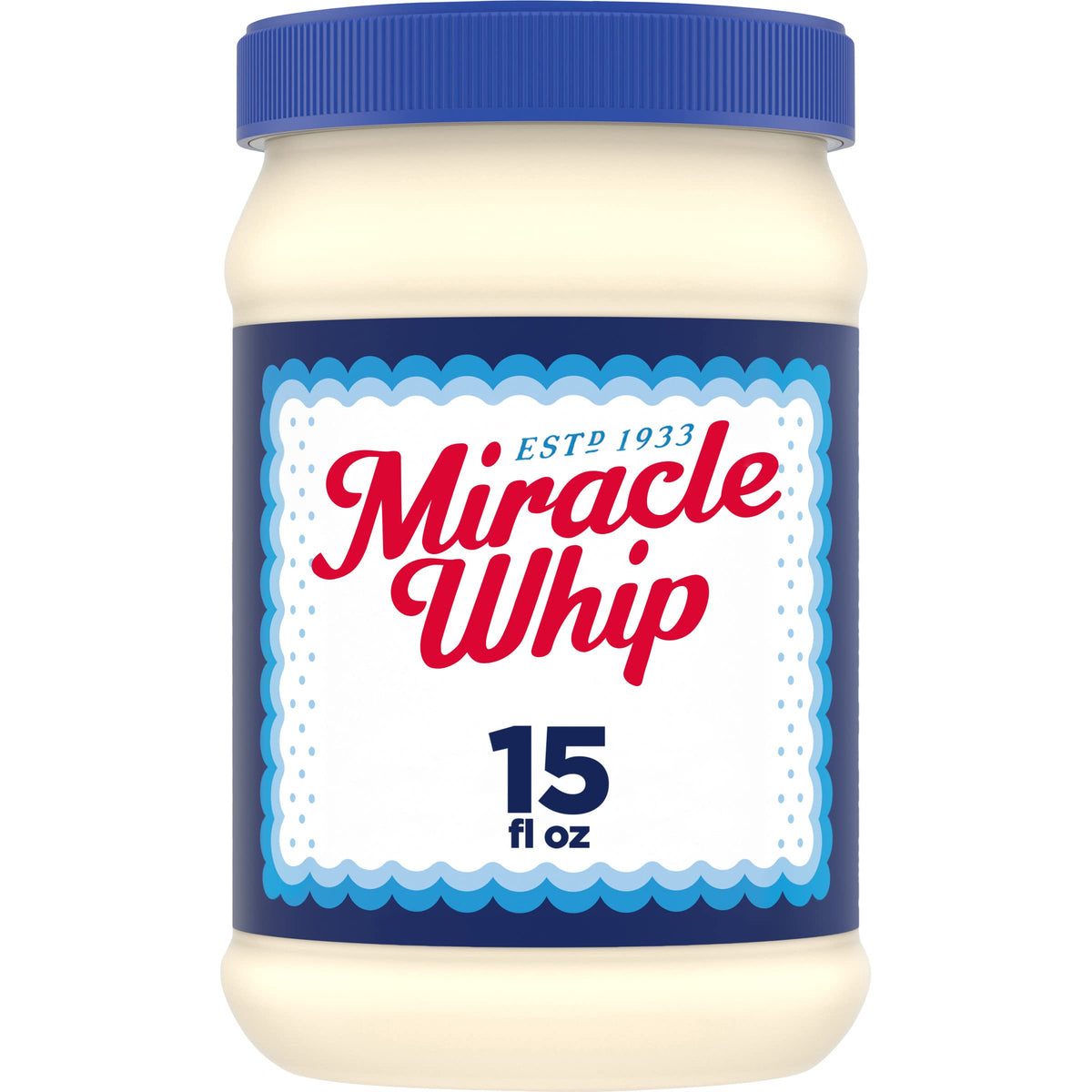 Miracle Whip Original dressing jar front showing tangy appeal for sandwiches.